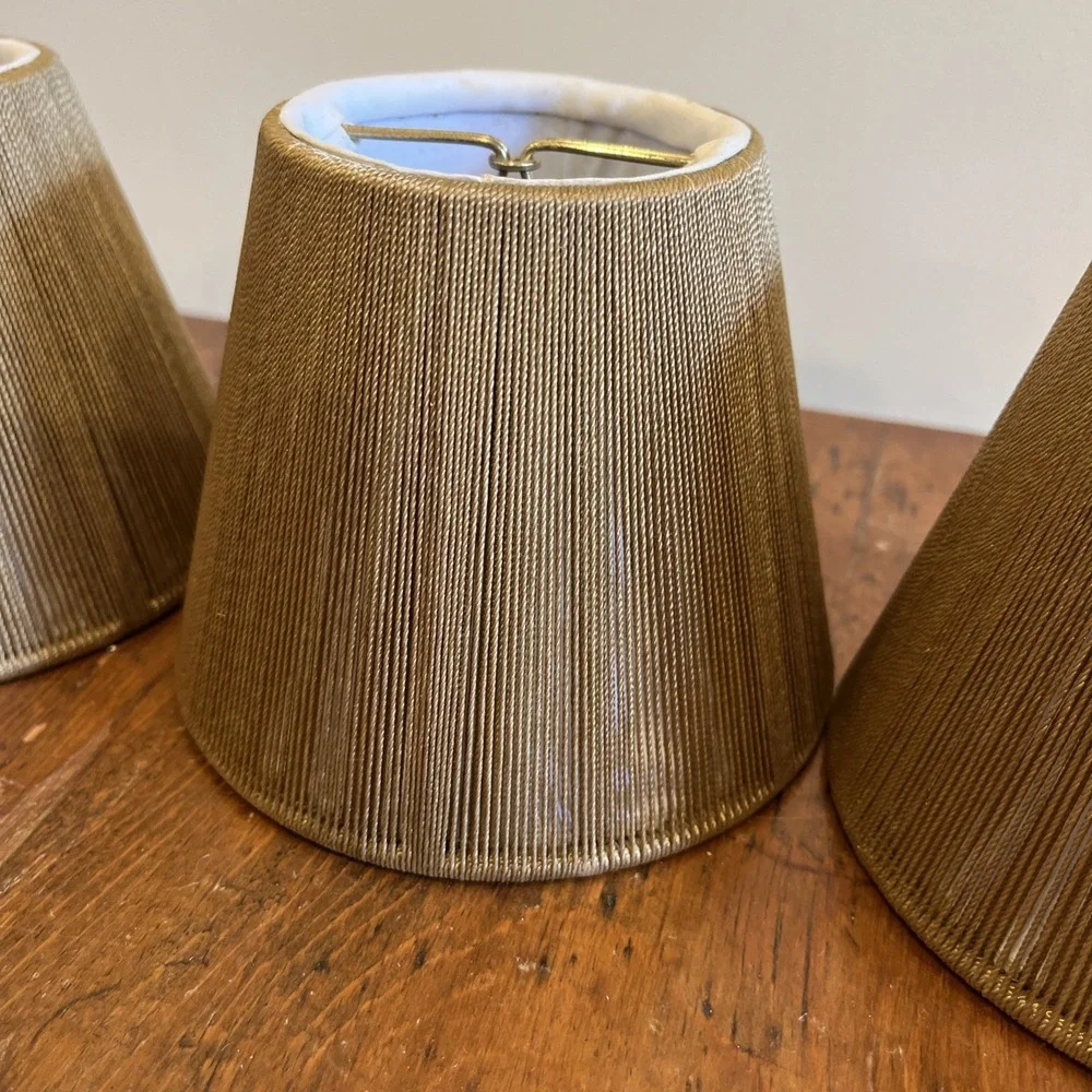 Set of 3 Clip-On Chandelier Lamp Shades Gold Pleated Silk String 5